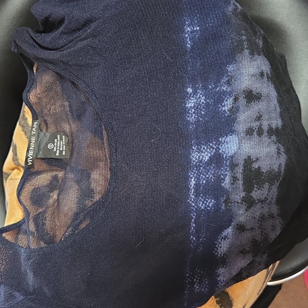 Vivienne Tam Blue Black Sheer Long Sleeve Top - Picture 4 of 6